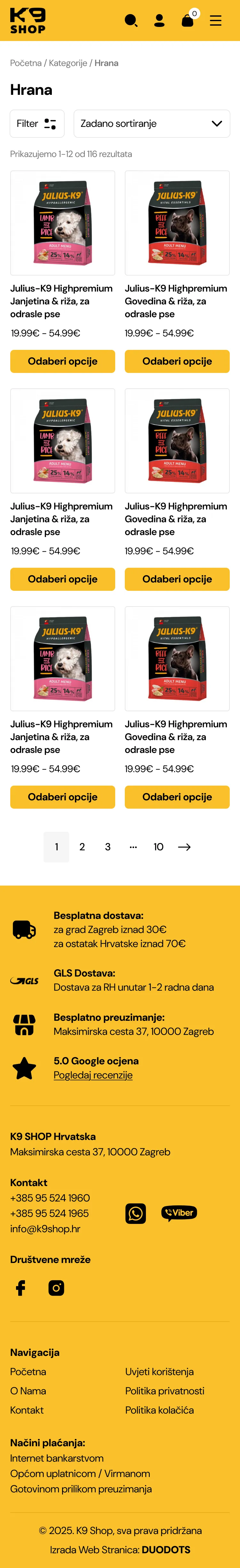 Mobilna stranica K9 Shop trgovine